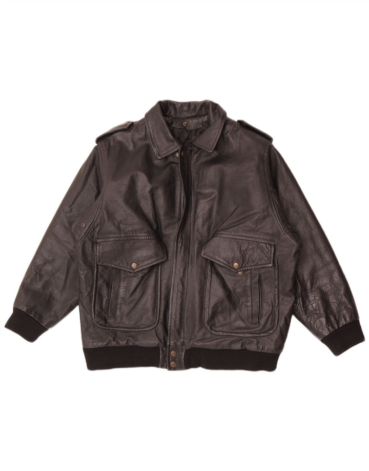 Vintage hombres chaqueta de cuero militar Reino Unido 36 pequeño negro