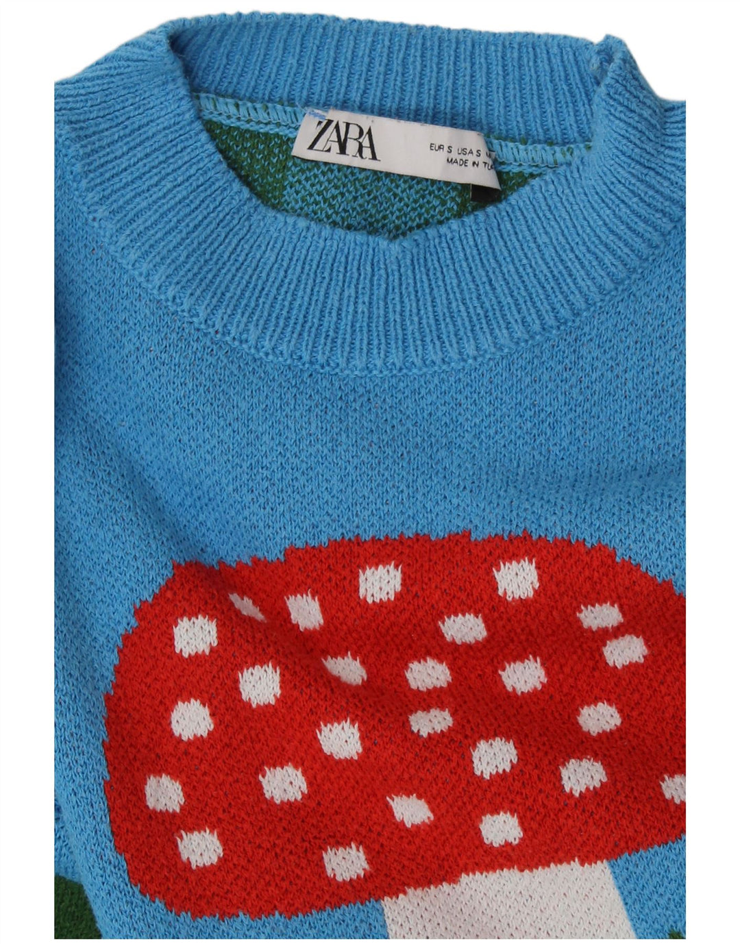 ZARA Mujer Crop Crew Neck Jumper Sweater UK 10 Small Azul Colorblock