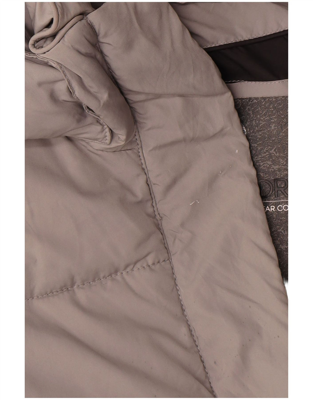 Superdry Abrigo acolchado con capucha y gráfico extragrande para mujer, talla 40, color gris pequeño