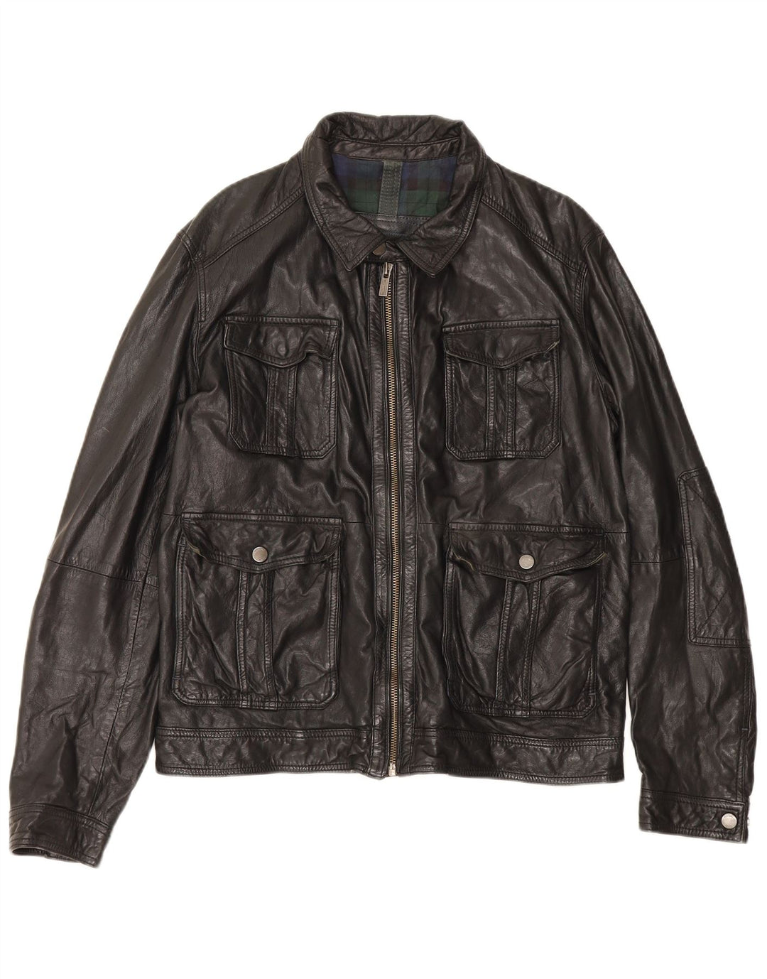 Massimo Dutti Chaqueta De Cuero Hombre UK 42 XL Piel De Oveja Negra