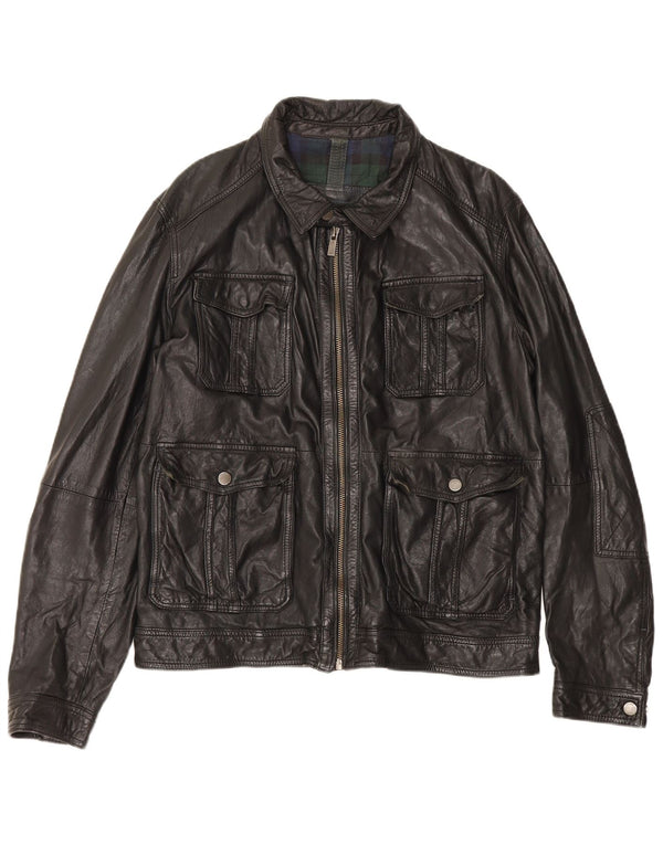 Massimo Dutti Chaqueta De Cuero Hombre UK 42 XL Piel De Oveja Negra