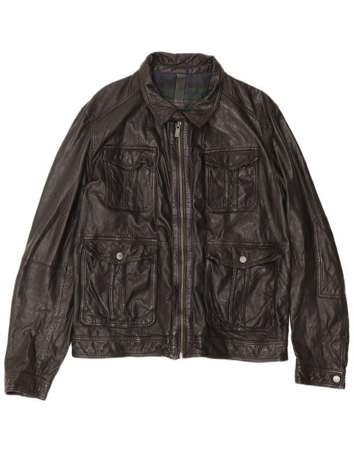 Massimo Dutti Chaqueta De Cuero Hombre UK 42 XL Piel De Oveja Negra