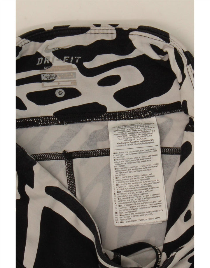 NIKE Leggings Dri Fit con patrón abstracto para mujer, talla 8, nailon negro pequeño