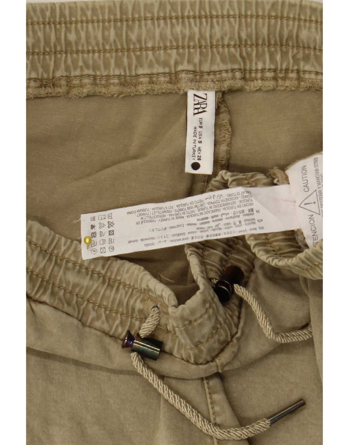 Zara Mujer Pantalones Joggers Pequeño W26 L26 Caqui Lyocell