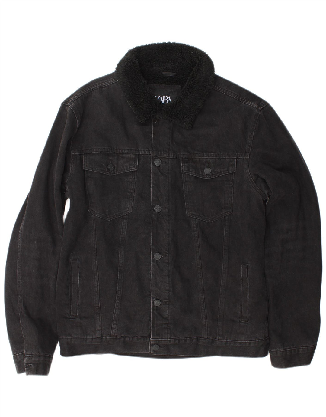 Zara Mens Denim Sherpa Chaqueta UK 40 Grande Poliéster Negro