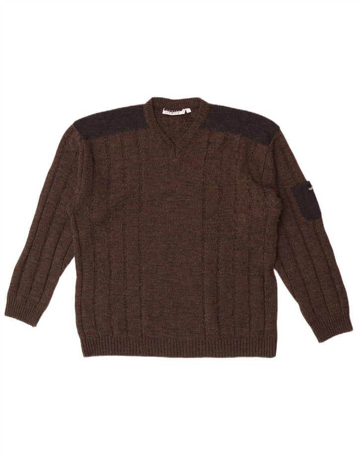 Angelo Litrico Jersey con Cuello en V para Hombre, Grande, acrílico marrón