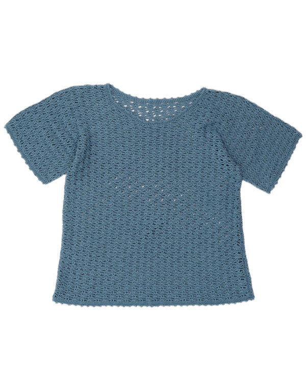 VINTAGE Mujer Crochet Blusa Top Reino Unido 16 Azul Grande