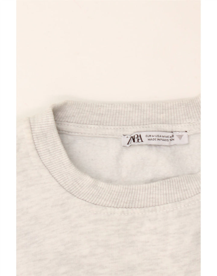 ZARA Womens Oversized Crop Sweatshirt Jumper UK 14 Medium Grey Cotton Vintage Zara and Second-Hand Zara from Messina Hembry 