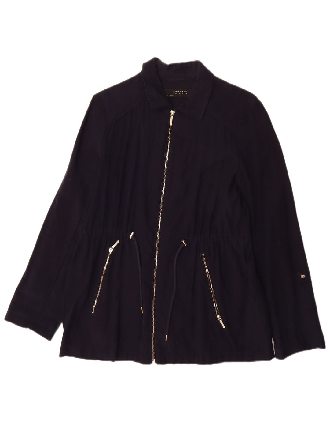 Zara Mujer Chaqueta Bomber UK 10 Small Azul Marino Viscosa