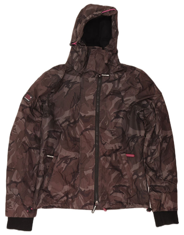 Vintage mujer con capucha chaqueta cortavientos Reino Unido 10 pequeño camuflaje gris