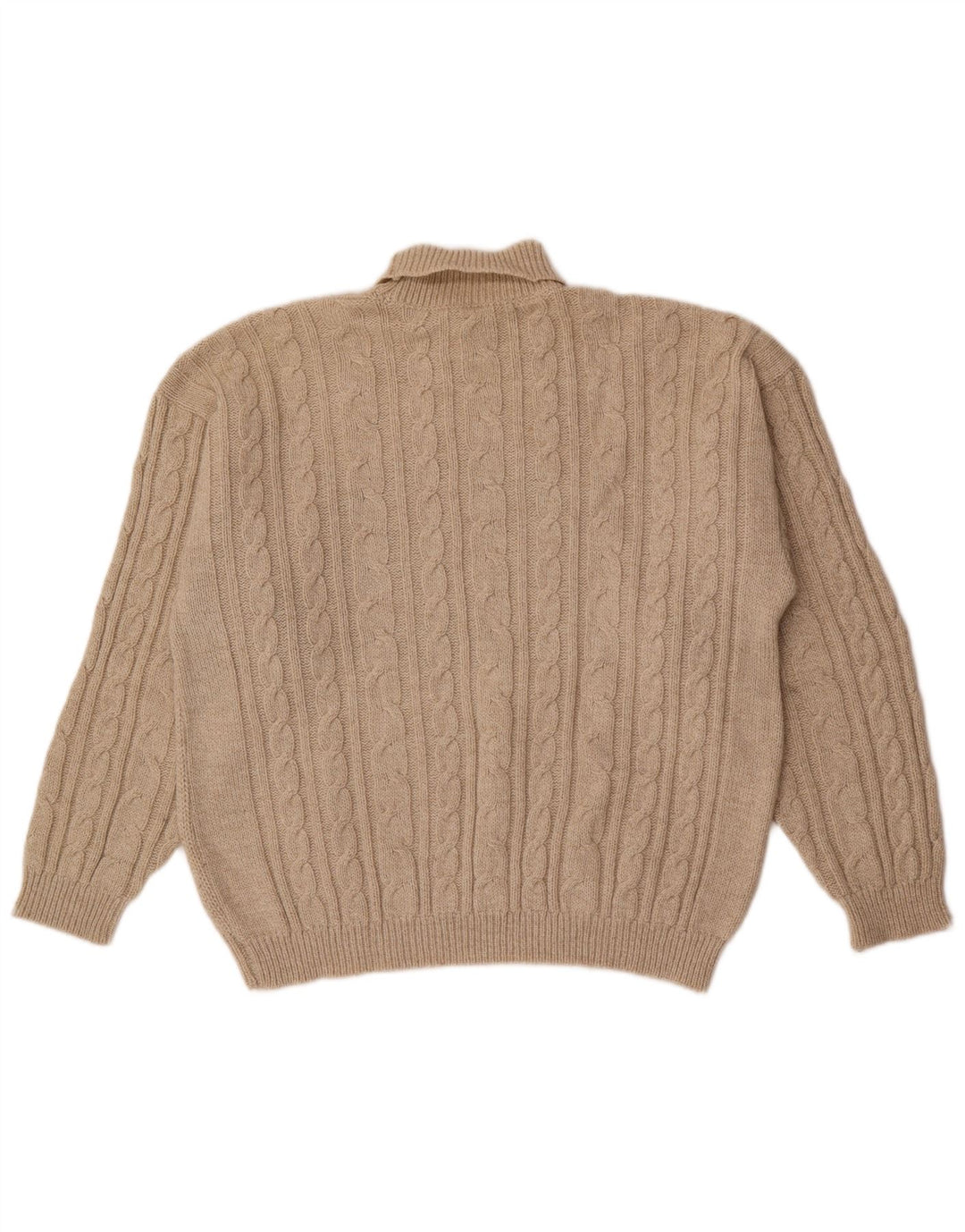 Vintage hombres rollo cuello jersey suéter medio beige geométrico
