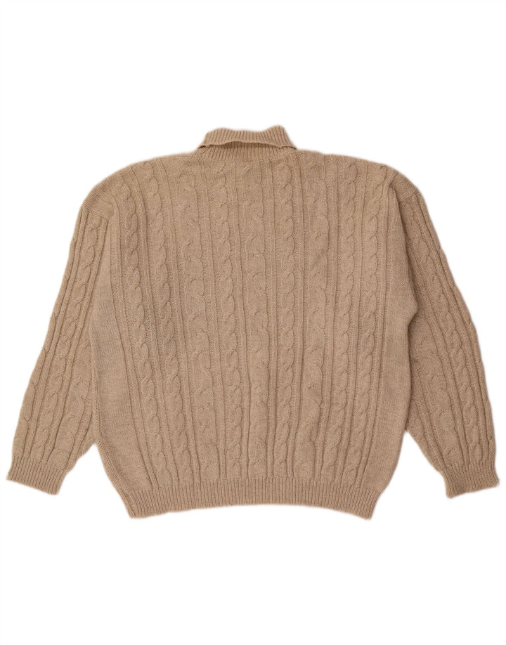 Vintage hombres rollo cuello jersey suéter medio beige geométrico