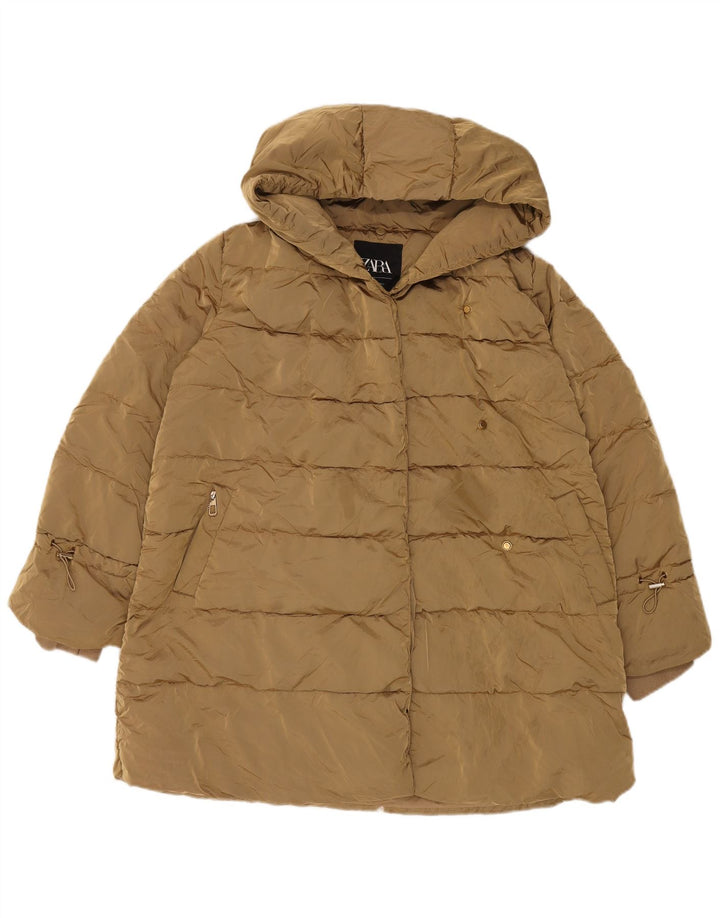 Zara Mujer Chaqueta Acolchada Extragrande Con Capucha UK 44 Mediano Caqui Poliamida
