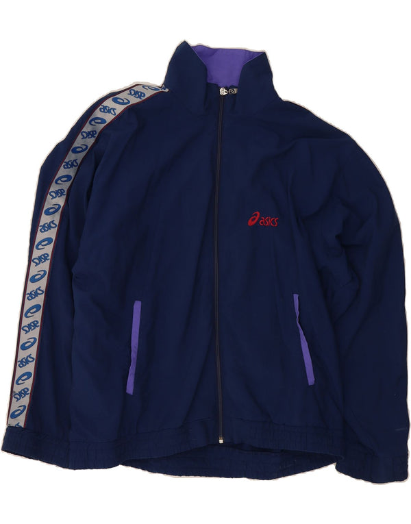 ASICS Mens Graphic Tracksuit Top Jacket IT 52 Large Navy Blue Colourblock