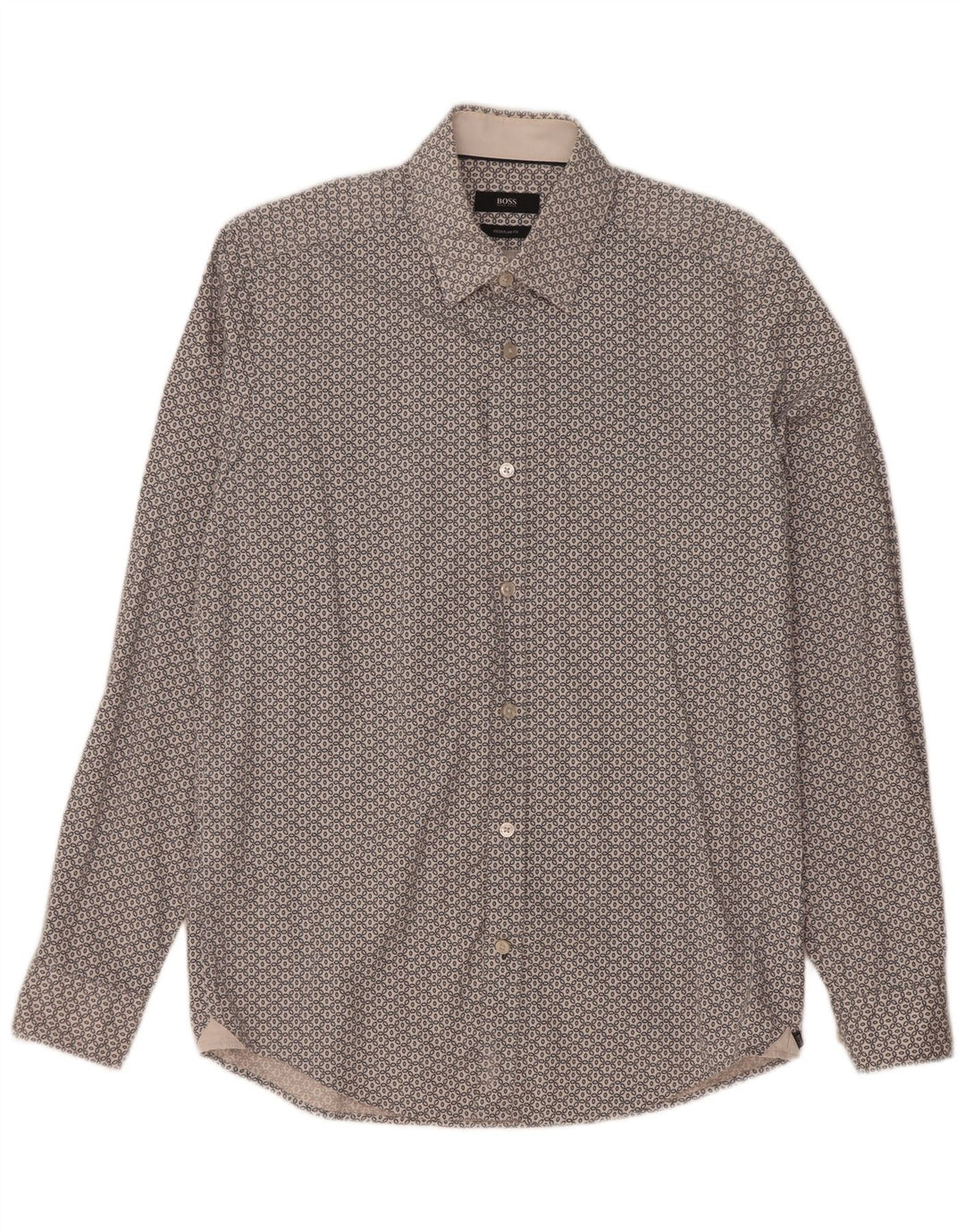 Camisa Hugo Boss Hombre Regular Fit Algodón Floral Blanco Pequeño