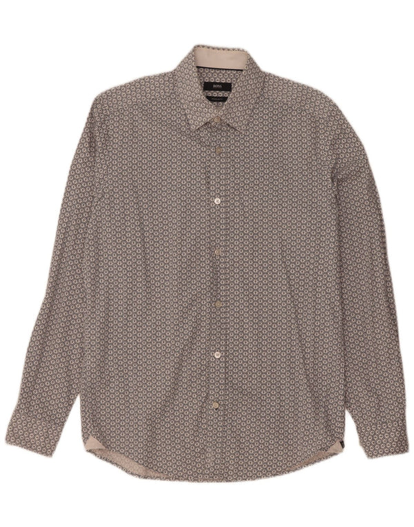 Camisa Hugo Boss Hombre Regular Fit Algodón Floral Blanco Pequeño