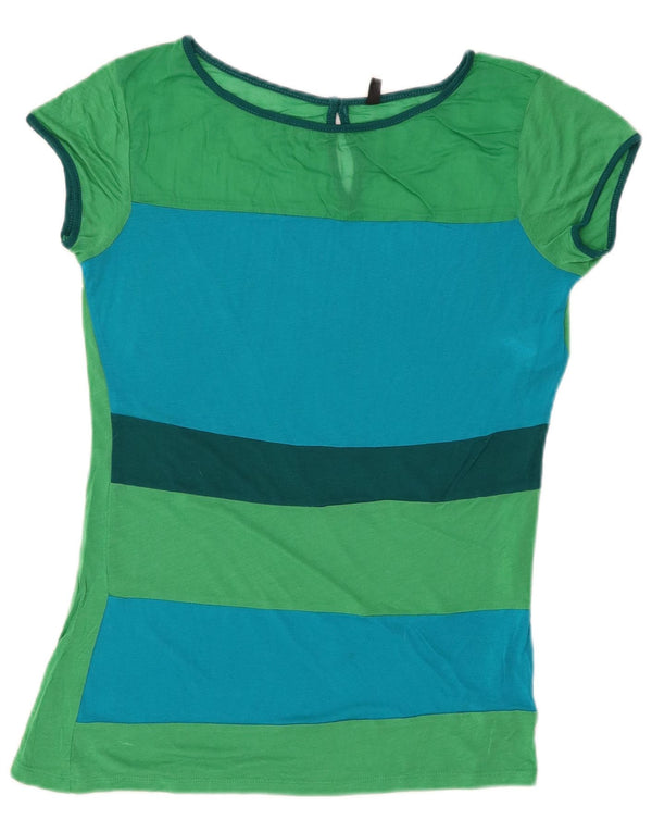 BENETTON Camiseta para mujer Top UK 42 Medium Green Colourblock Lyocell