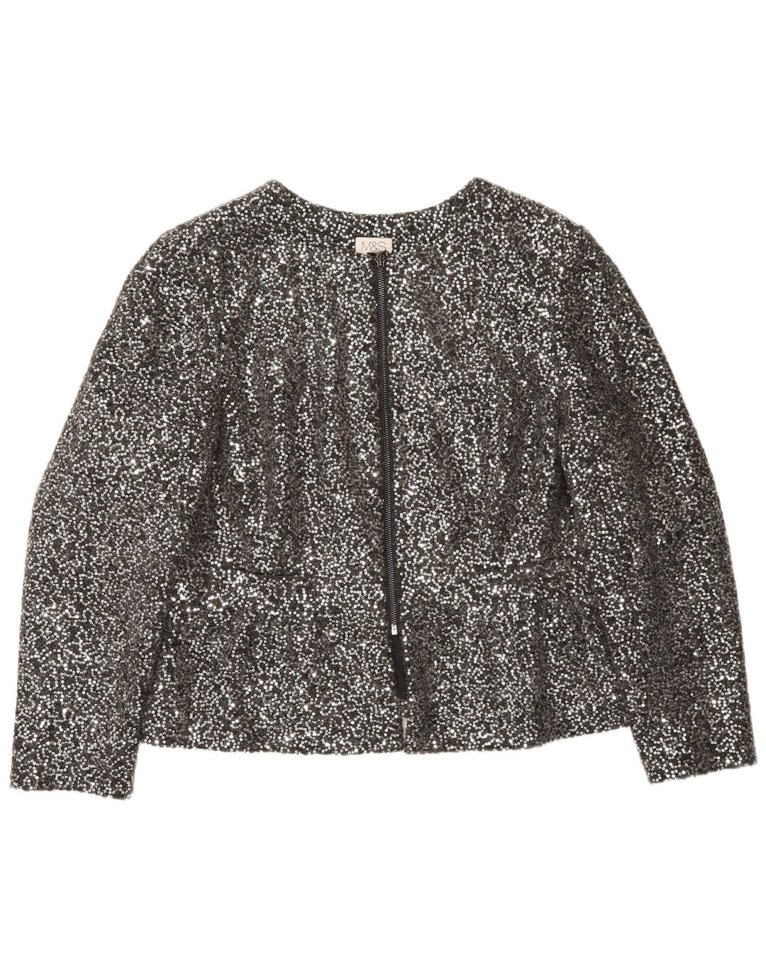 Marks & Spencer Chaqueta Blazer con Lentejuelas y Cremallera Completa para Mujer UK 44 Medium Silver