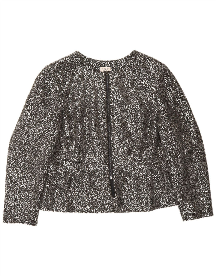Marks & Spencer Chaqueta Blazer con Lentejuelas y Cremallera Completa para Mujer UK 44 Medium Silver