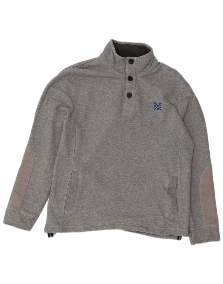 CREW CLOTHING Mens Button Neck Sweatshirt Jumper Large Grey Cotton