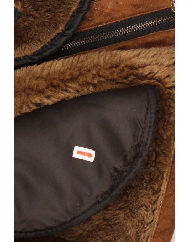 Chaqueta de piel de oveja vintage para hombre IT 48 Marrón medio
