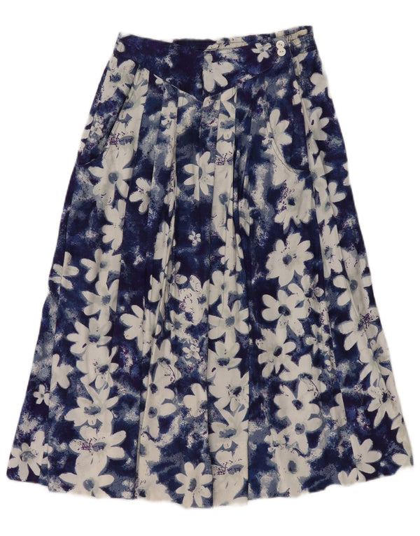 Falda acampanada plisada vintage para mujer EU 36 Pequeña W26 Viscosa floral azul