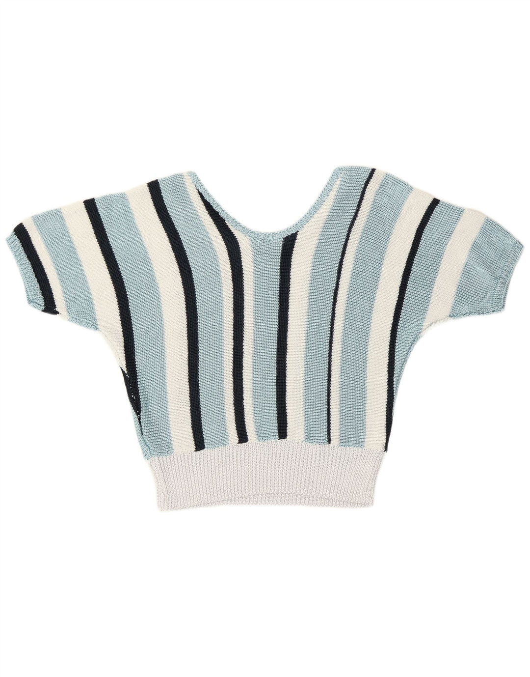 Vintage mujer V-cuello jumper suéter Reino Unido 12 azul medio rayas retro