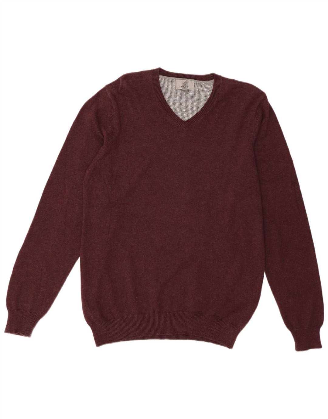 Marks & Spencer Suéter tipo jersey con cuello en V y ajuste regular para hombre Borgoña medio