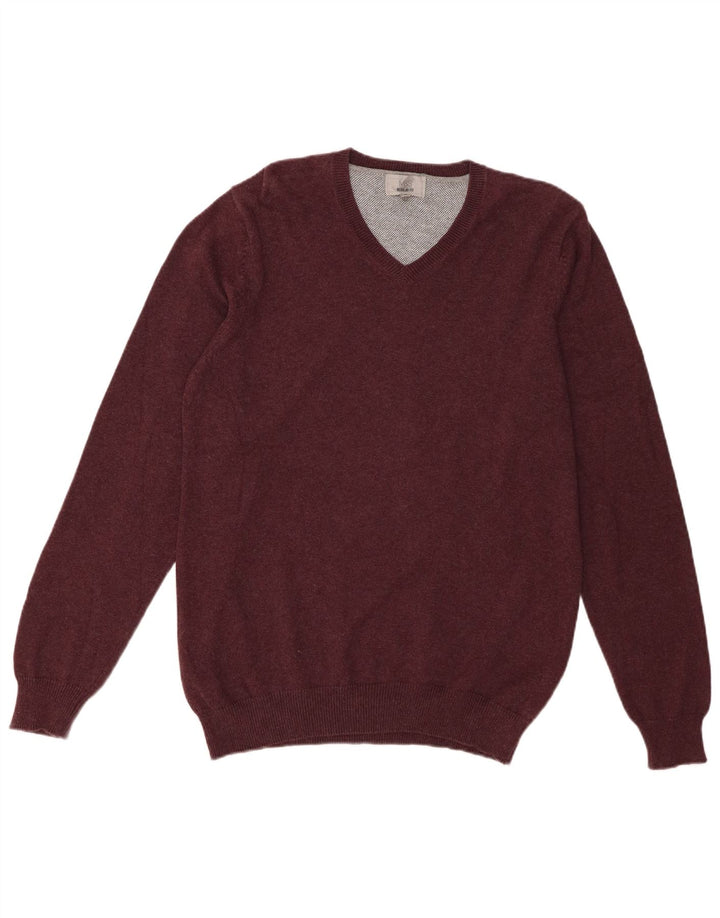 Marks & Spencer Suéter tipo jersey con cuello en V y ajuste regular para hombre Borgoña medio