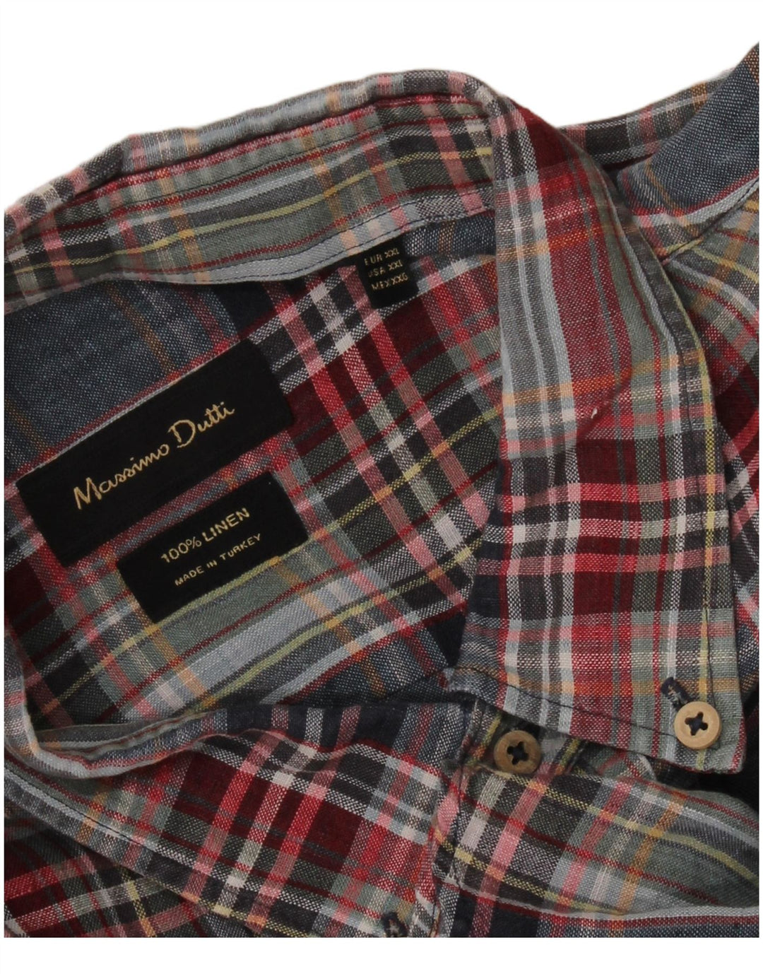 MASSIMO DUTTI Camisa Hombre 2XL Lino Cuadros Multicolor