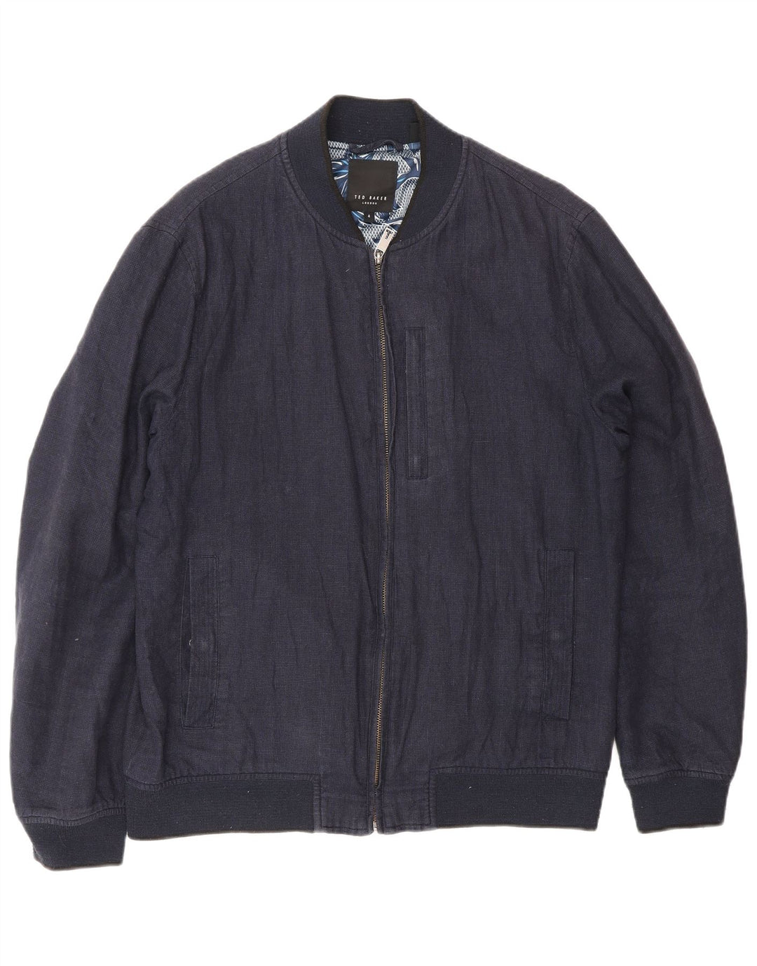 Ted Baker Chaqueta Bomber para Hombre Talla 4 Grande Lino Azul Marino