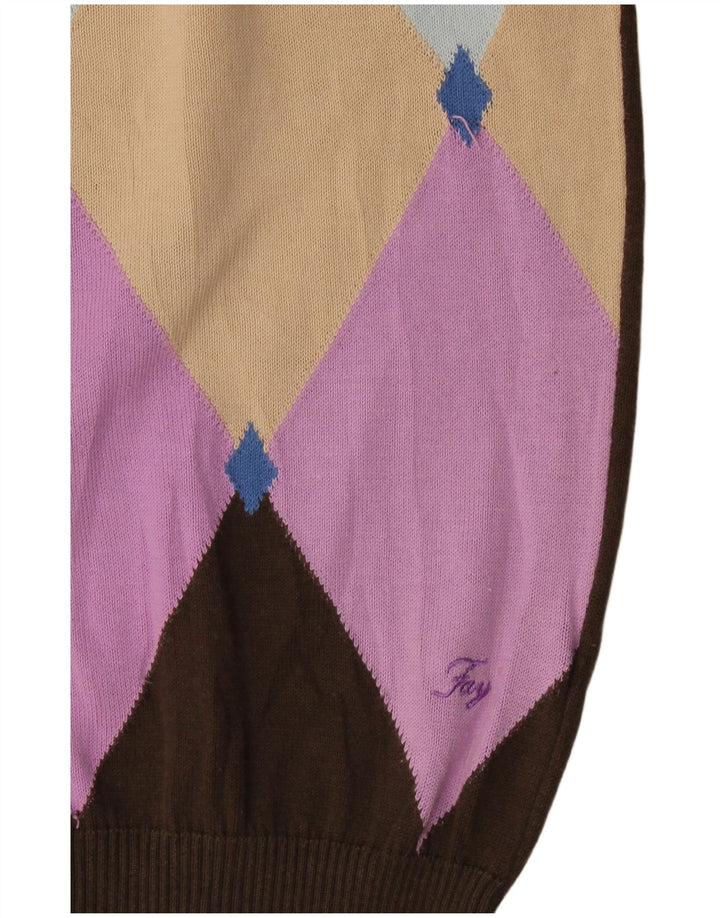 Fay Jersey con Cuello en V para Hombre Large Brown Argyle/Diamond