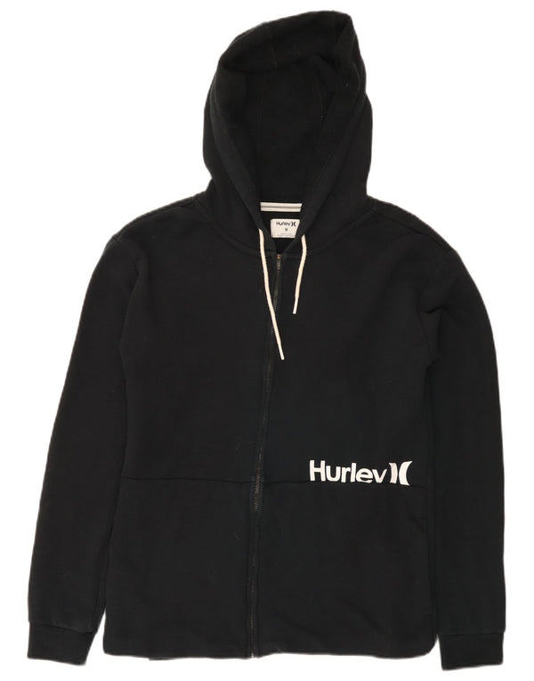 Hurley Sudadera con capucha y cremallera gráfica para mujer UK 12 Medium Black Cotton
