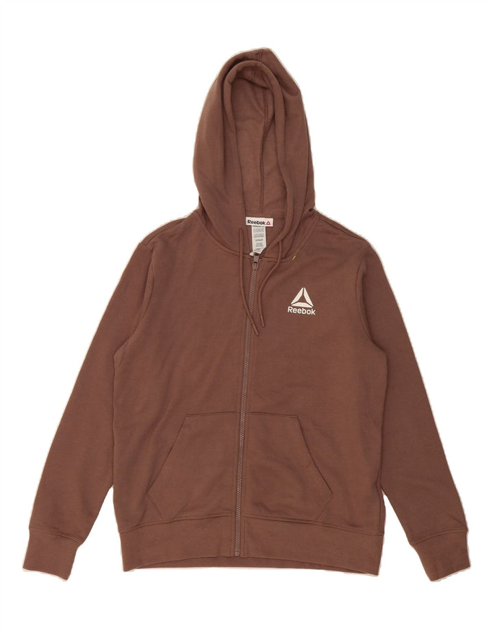REEBOK Mens Zip Hoodie Sweater Small Brown Cotton Vintage Reebok and Second-Hand Reebok from Messina Hembry 