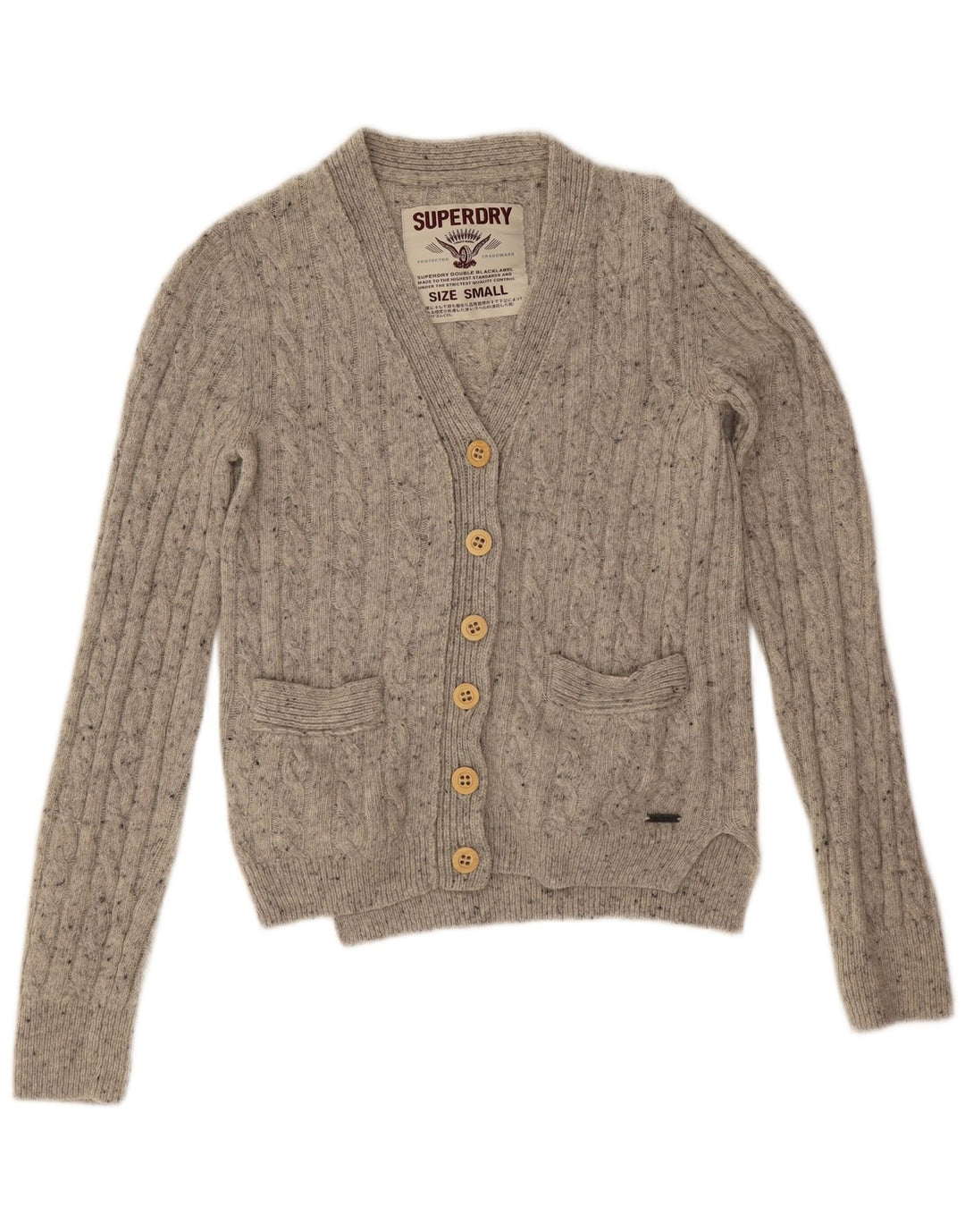 Superdry Cárdigan extragrande para mujer, talla 40, lana moteada gris pequeña