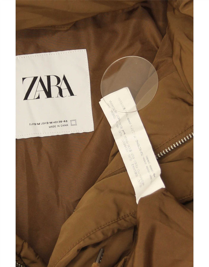 Zara Chaqueta acolchada holgada con capucha para hombre UK 36 Small Marrón Poliéster