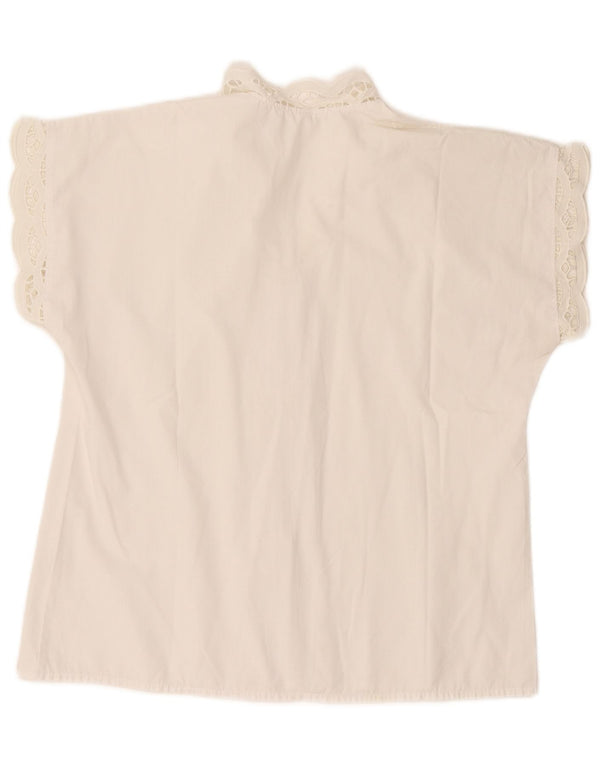 Vintage mujer manga corta camisa blusa EU 38 medio blanco