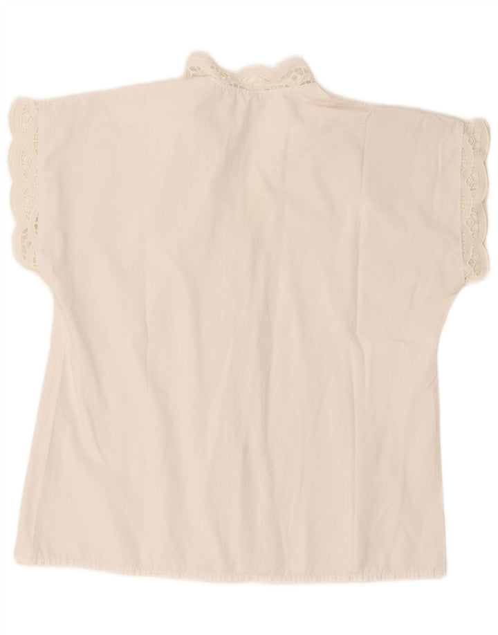 Vintage mujer manga corta camisa blusa EU 38 medio blanco