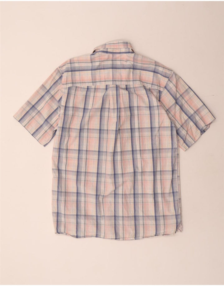 IZOD Camisa de manga corta para hombre de algodón a cuadros rosa pequeño