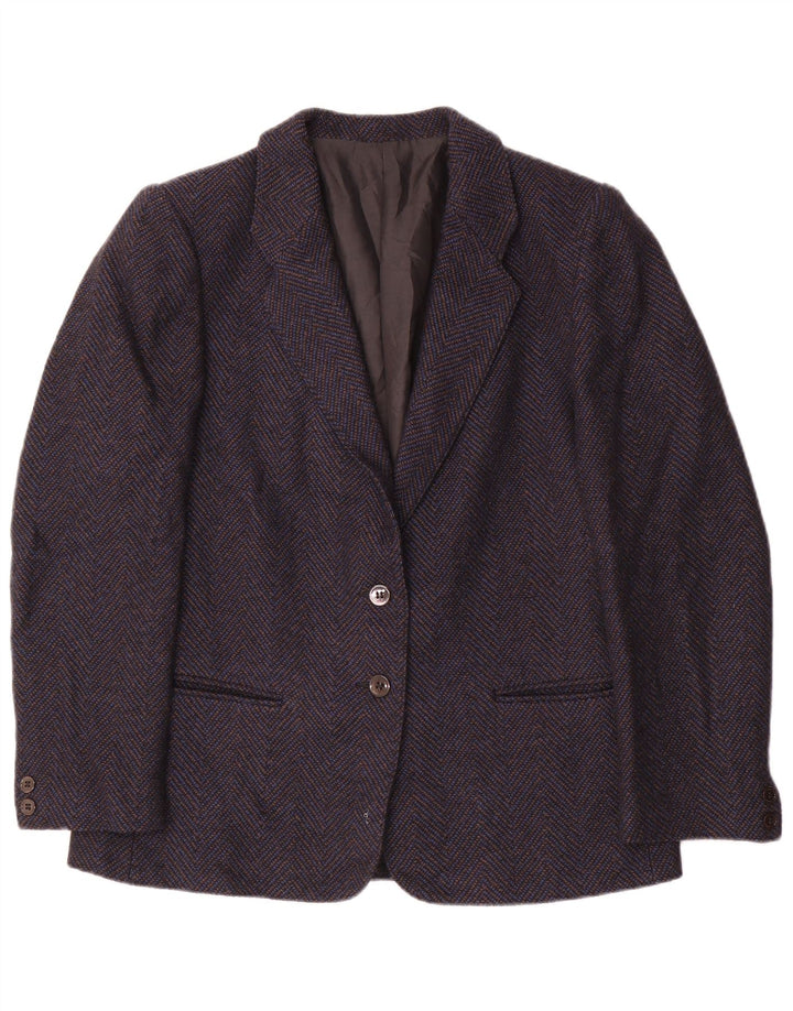 Vintage mujer 2 botones Blazer chaqueta Reino Unido 14 medio azul marino Chevron lana