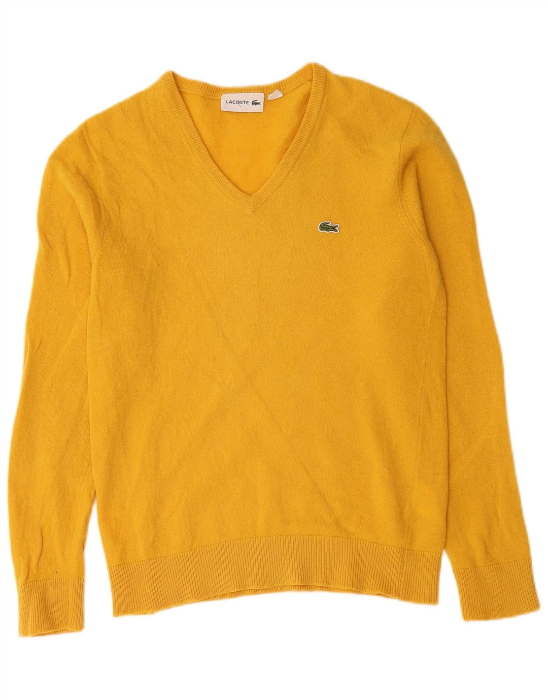 Lacoste - Jersey con cuello en V para hombre, talla 3, lana virgen amarilla pequeña