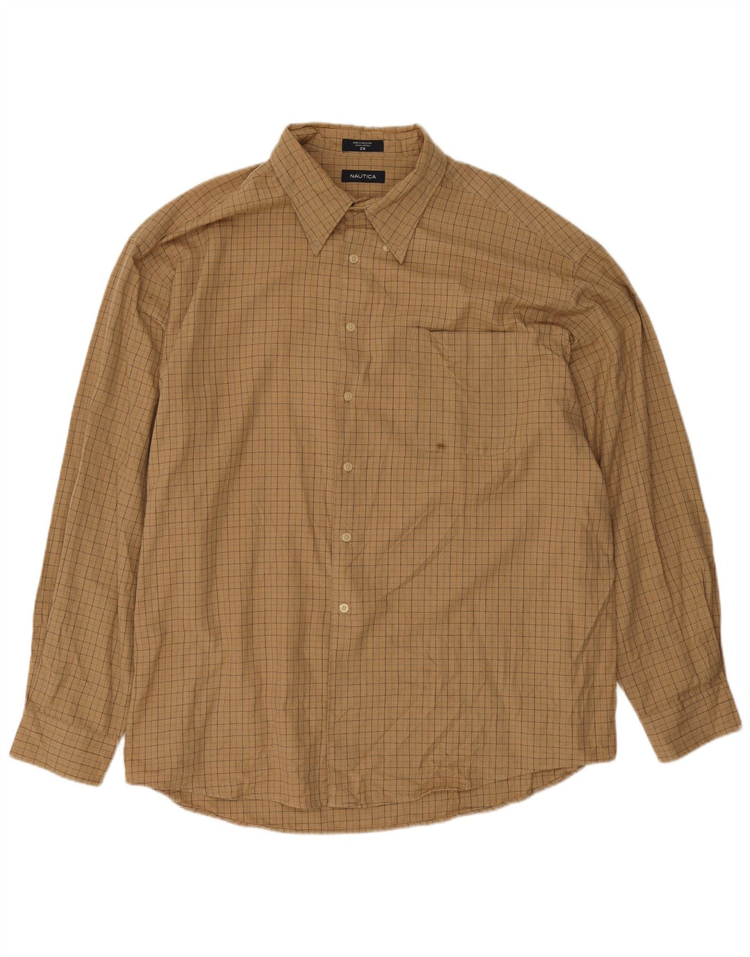 Nautica Camisa de franela para hombre 2XL Algodón a cuadros beige