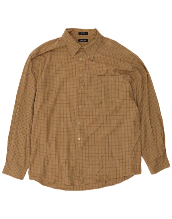 Nautica Camisa de franela para hombre 2XL Algodón a cuadros beige