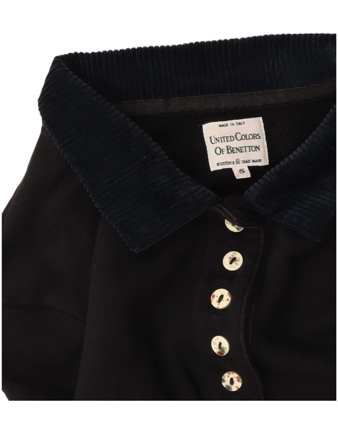 BENETTON Polo corto con estampado gráfico extragrande para mujer UK 40 Small Negro