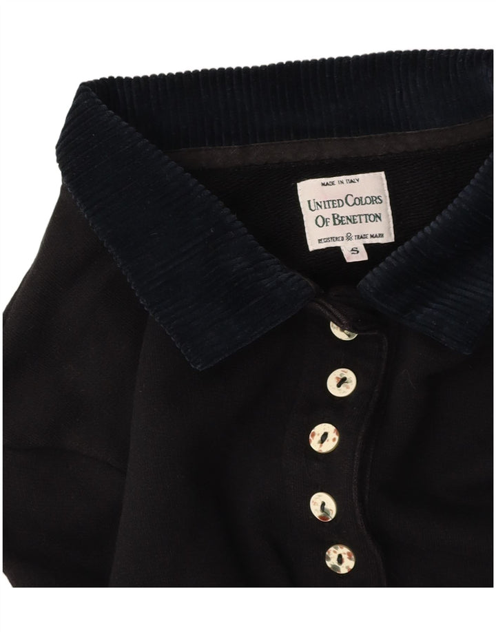 BENETTON Polo corto con estampado gráfico extragrande para mujer UK 40 Small Negro