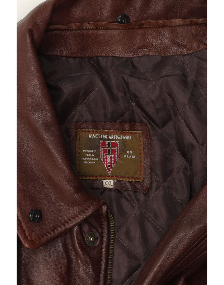 MAESTRO ARTIEIANO Chaqueta de cuero para hombre UK 44 2XL Cuero marrón