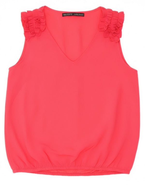 Zara Blusa sin mangas con volante en la parte delantera para mujer UK 44 Medium Red