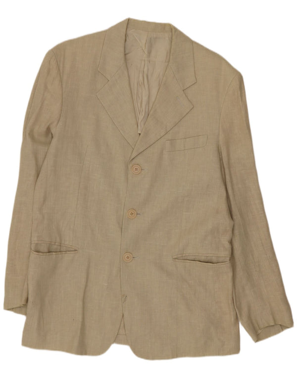 Vintage hombres 3 botones Blazer chaqueta Reino Unido 38 lino beige medio