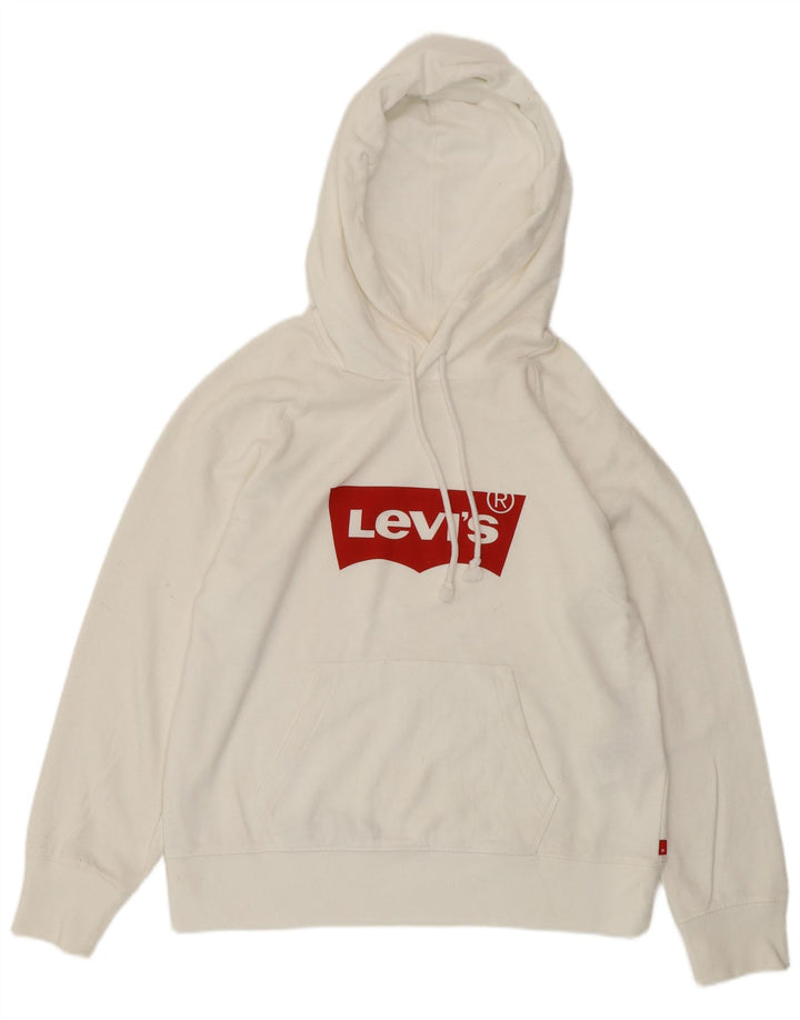 LEVI'S Jersey con capucha de gran tamaño con gráfico para mujer UK 10 Small White Cotton