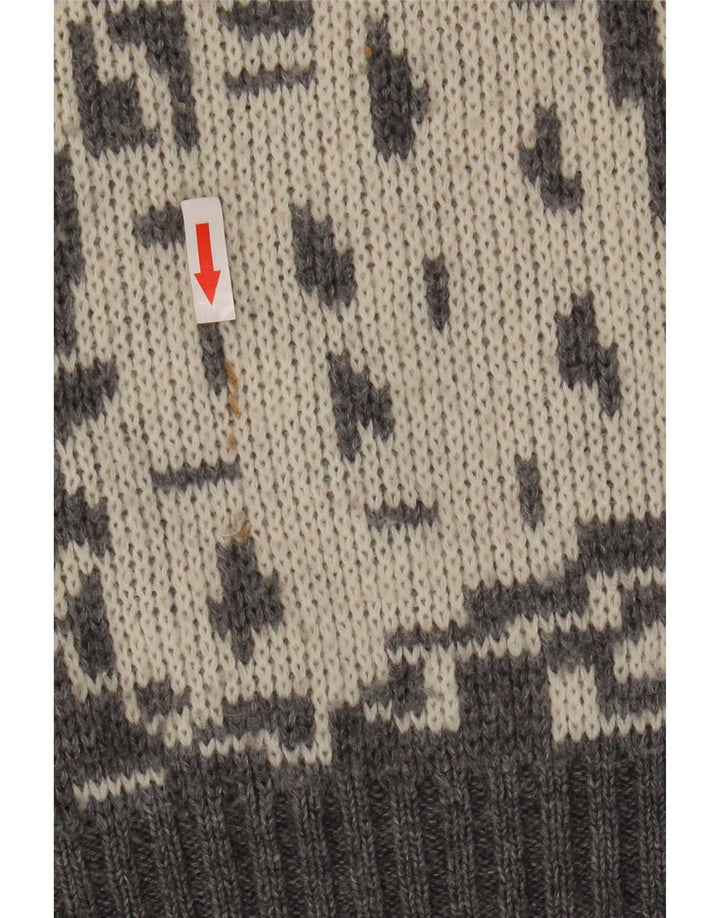 Vintage hombres patrón abstracto cuello redondo jersey suéter pequeño gris